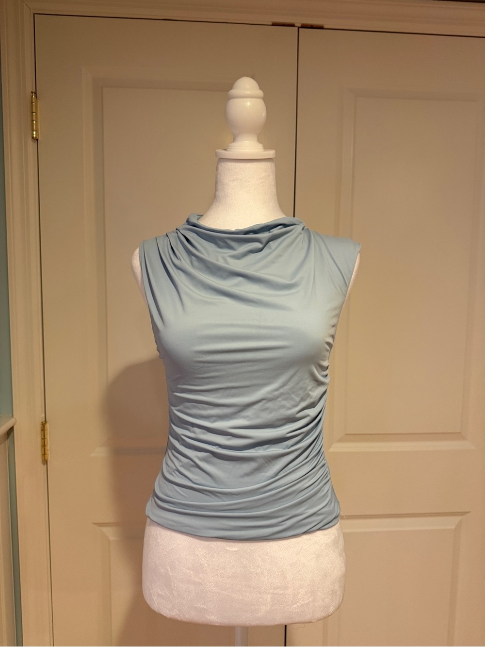 Sleeveless Draped Neck Top in Light Blue